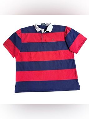 Vintage 90’s Polo by Ralph Lauren Rugby Polo Shirt Men’s XL Red & Navy Stripes